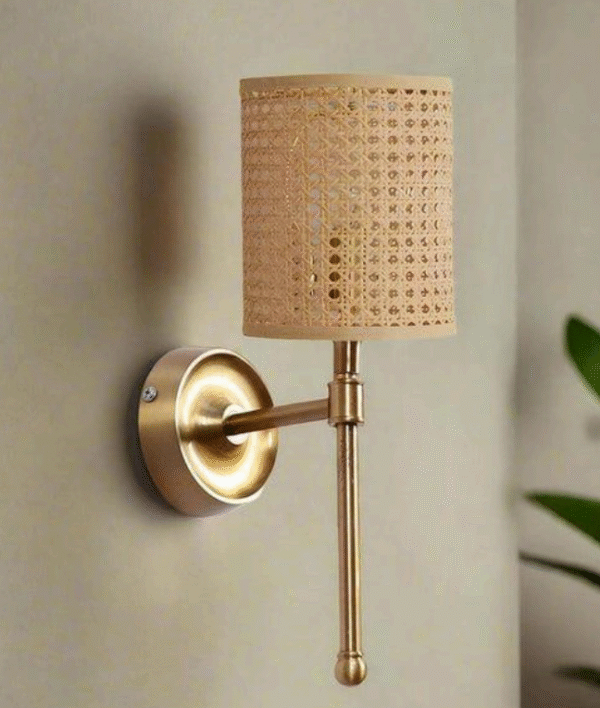 Rattan + Metal Brass Coated Wall Lamp