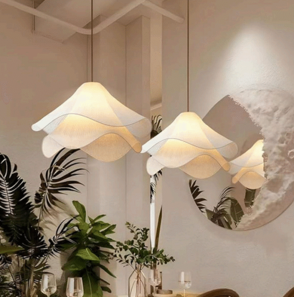 Natural Raffia hand braided Pendantshade, hang up with Powder coated chain